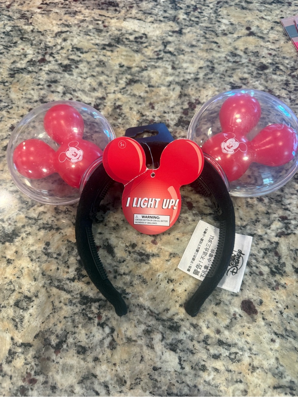 NWT Disney Red Light-Up Mickey Ears Headband with Black Band